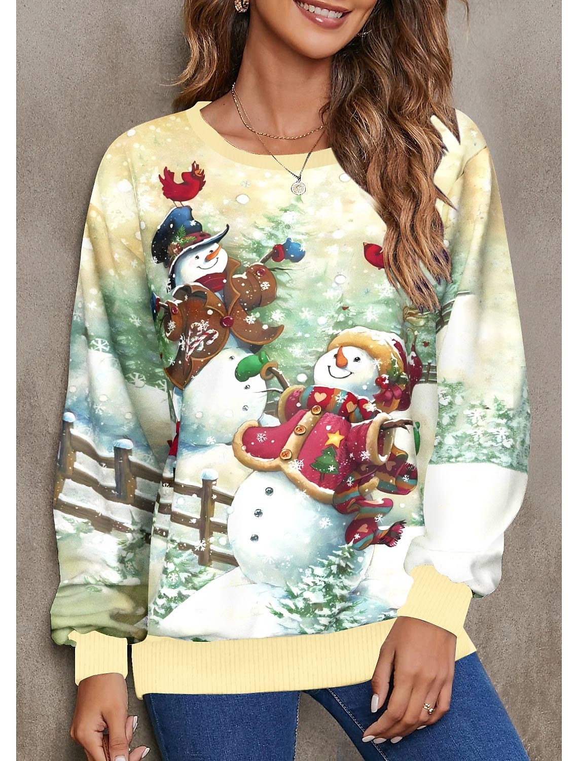 Christmas Sweatshirt Women's Sweatshirt Pullover Snowman Print